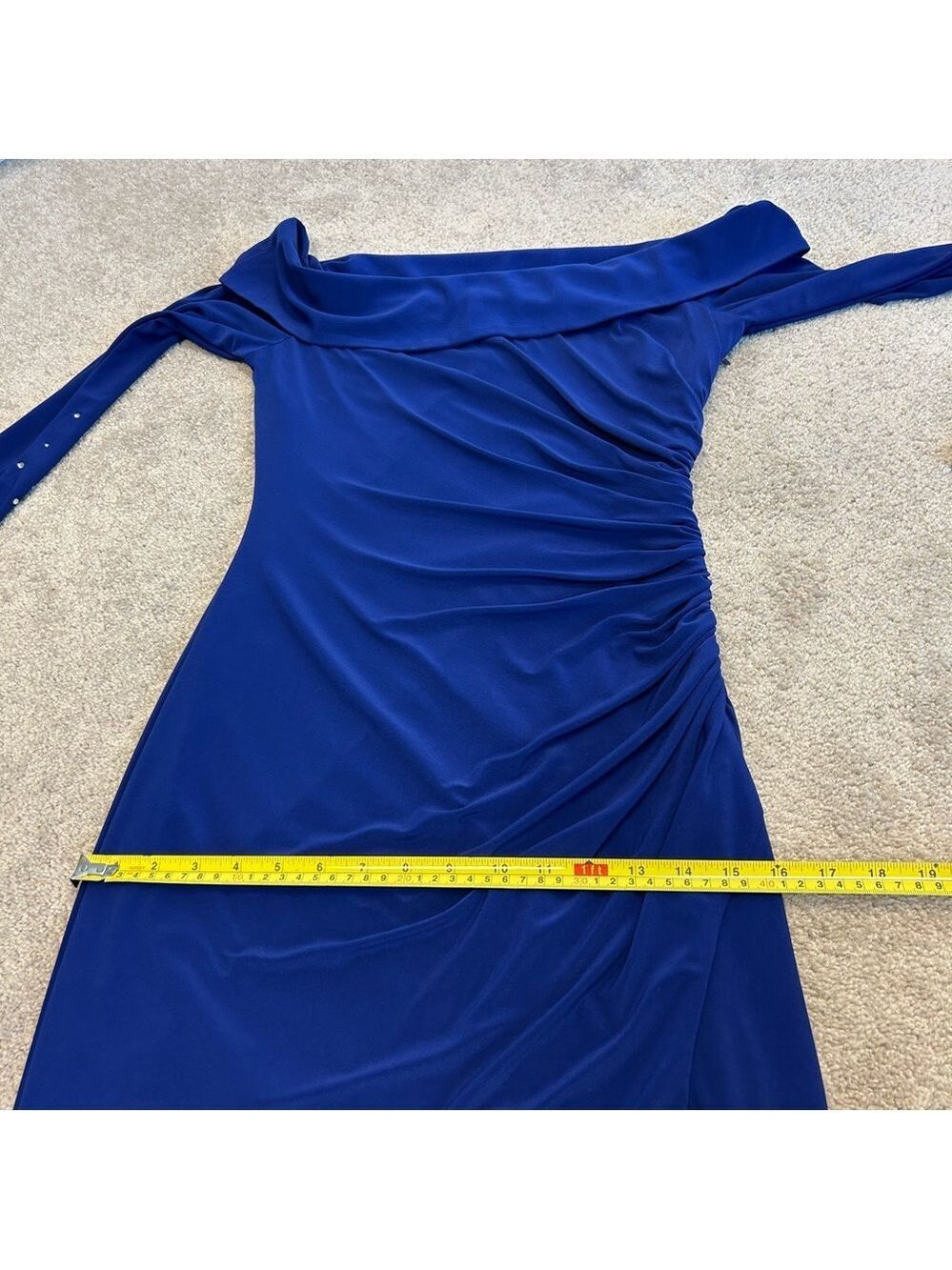 VINCE CAMUTO Cobalt Royal Blue Rhinestone Embellished Off-Shoulder Gown dress 8 - Picture 15 of 17